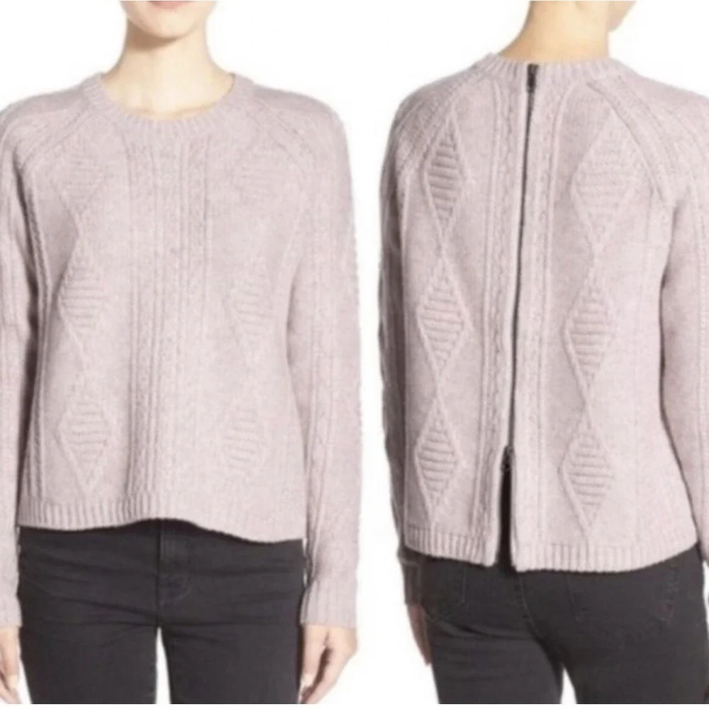 Madewell Women's 100% Merino Soft Wool Back Zip Sweater Blush Sz Small